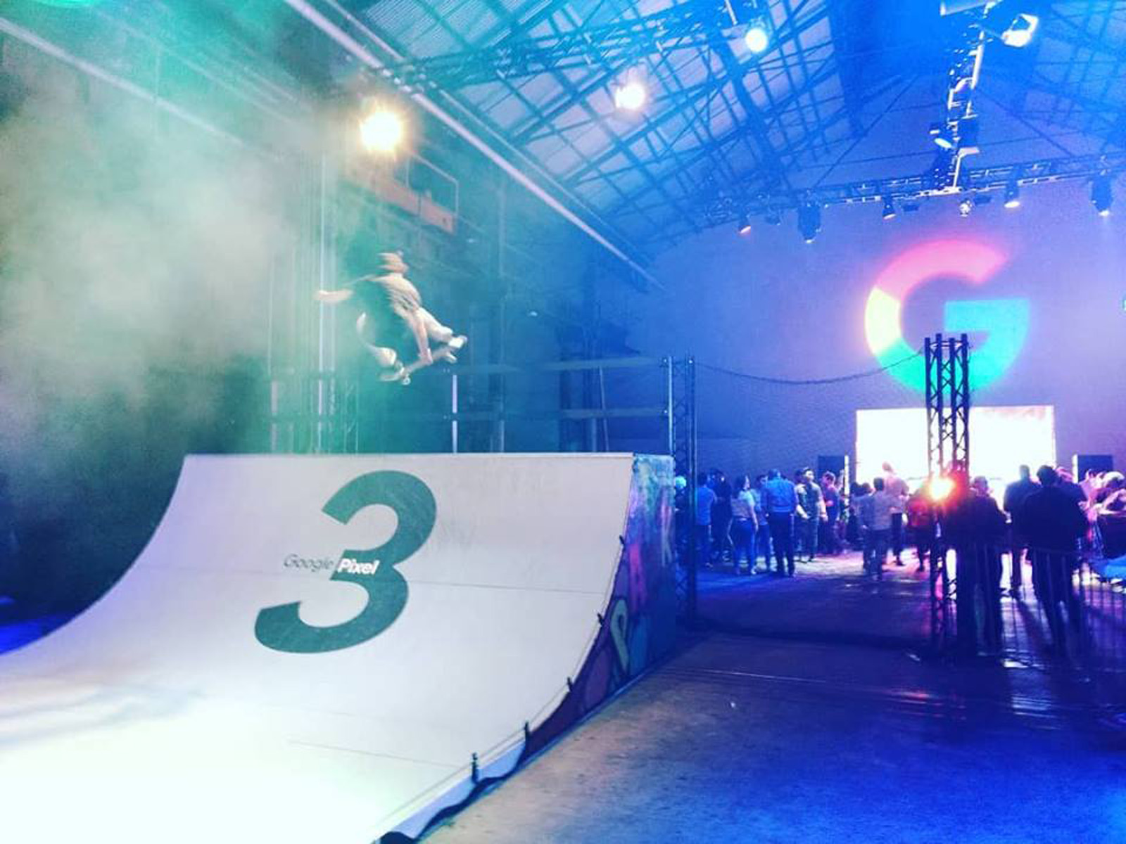 Skate demo on 6ft mini ramp at Google Pixel 3 event.