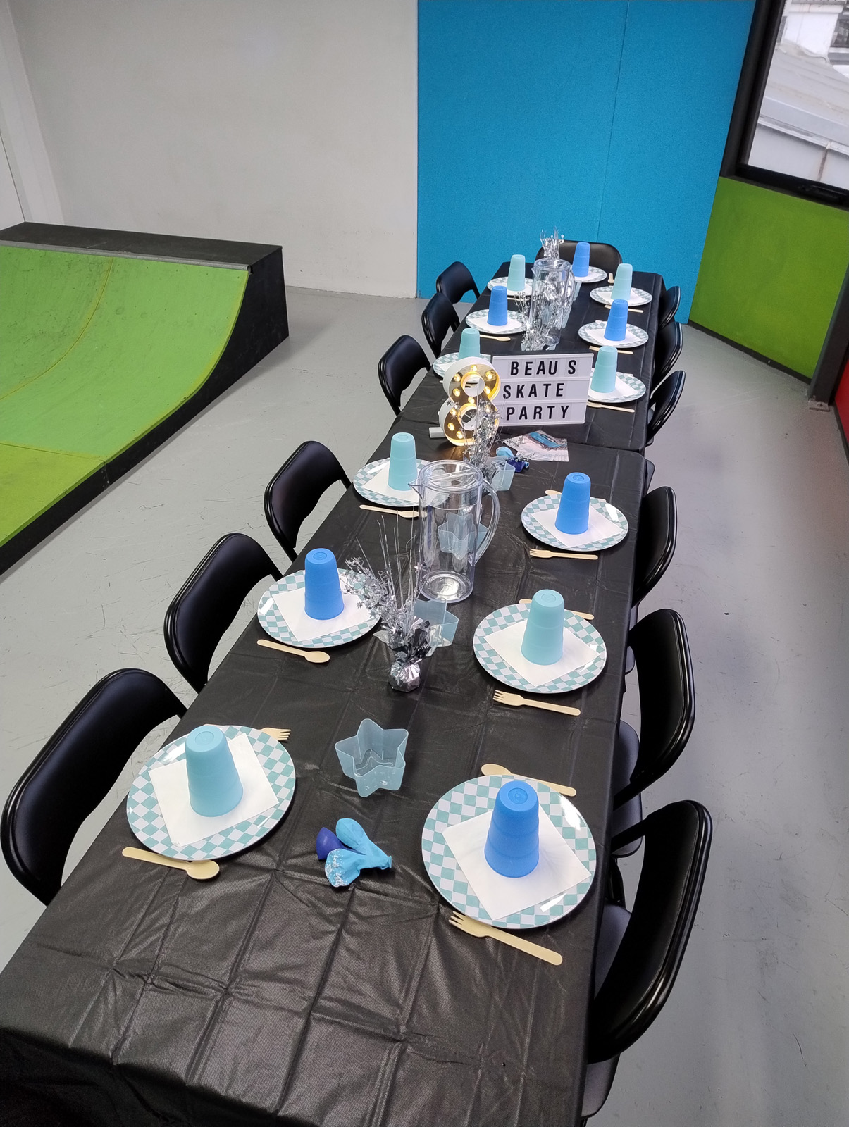 Table set up for a birthday party.