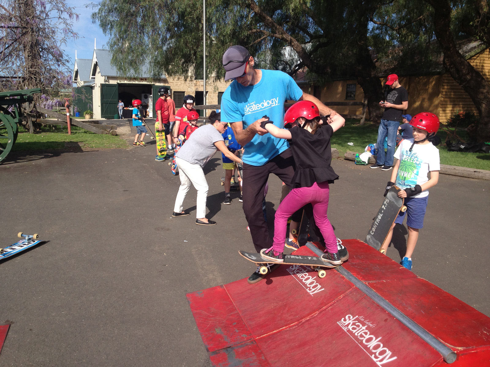 Skateboarding workshops at a community event.